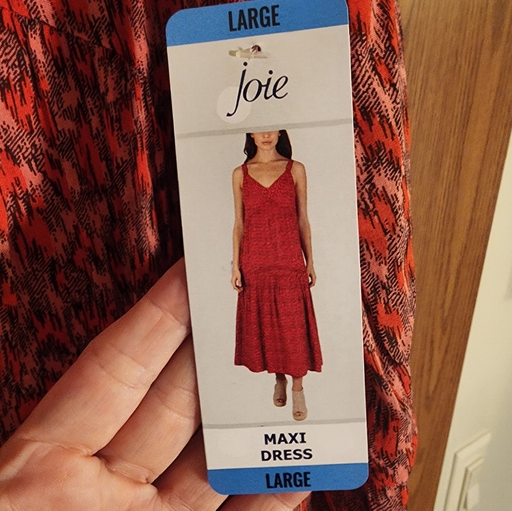 JOIE Maxi Dress L Red Orange Print Cotton  Lined Boho Sundress NWT
